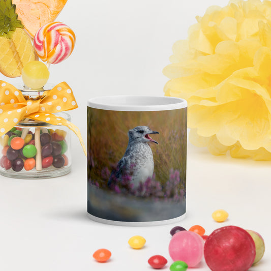 Common gull chick | White glossy mug